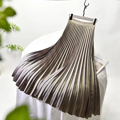 Looks Thin Pleated Skirt 2025 New High Waist A-line Skirt Mid-length Big Size Plaid Skirt Long Pleated Skirt Length 75-90cm