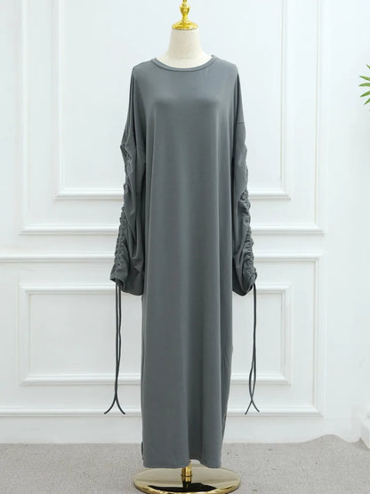 Muslim Women Arabic Dubai Abaya Drawstring sleeves Long Dress Modest Ramadan Kaftan Robe Femme musulmane Islam Clothing Kebaya.