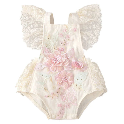 Sommer Baby Kleidung Kleinkind Junge Mädchen Floral Applikationen Body Kleinkind Kinder Rüschen Spitze Strampler Baby Einteiliges 0-24 monate.