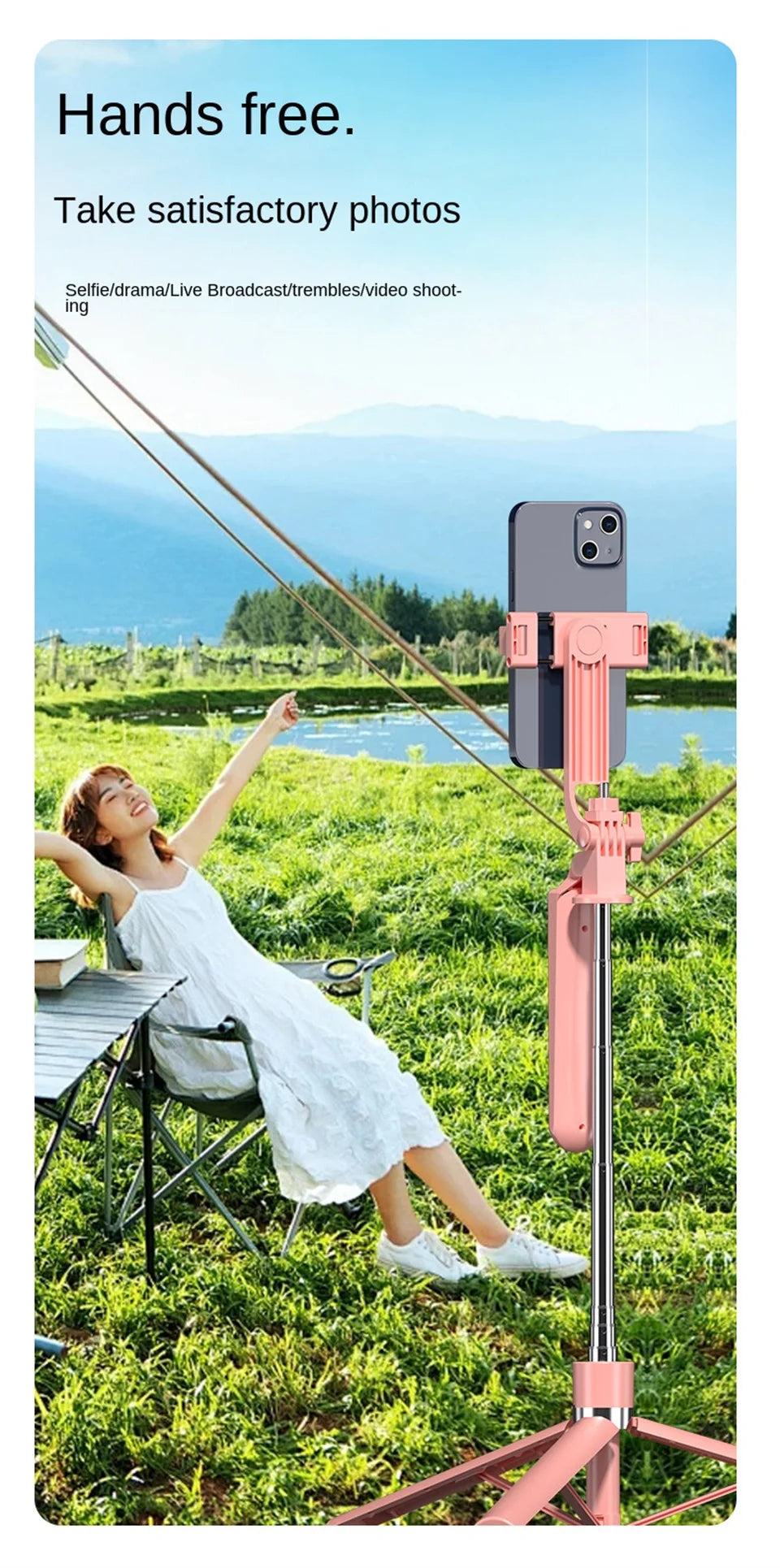 FANGTUOSI New Long Selfie Stick Tripod for Smartphone Live, Tripods Stand with Wireless Bluetooth shutter For Phone Camera Vlog.