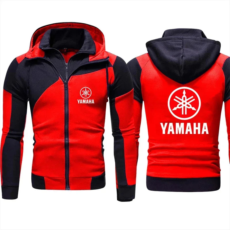 Men's hooded printed motorcycle jacket pullover hooded sweatshirt bicycle jacket racing zipper hooded sweatshirt.