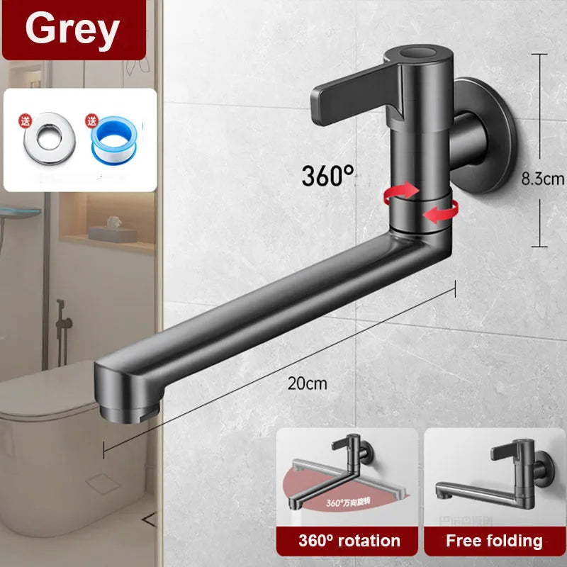 Wall-mounted Faucet Mop Pool Tap Single Hole Faucet Brass 360º Free Spin Single Cold Faucet Kitchen Sink Faucet