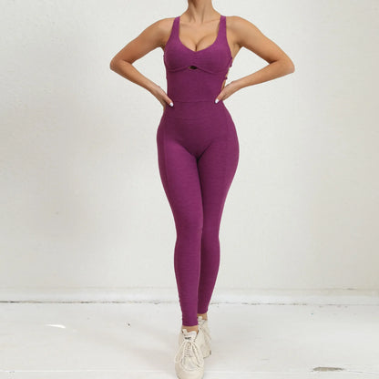Seamless Yoga Jumpsuits Sports Fitness Peach Hip Raise Cross Beauty Back Dance Belly Contracting One-piece Tracksuits for Women.