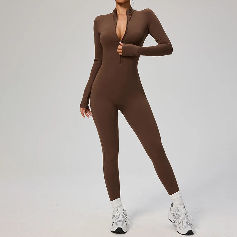 TRY TO BN Sports Yoga Jumpsuit Long Sleeves Zipper Sportswear Fitness Pants Workout Bodysuit One Piece Tights Women Gym Clothing
