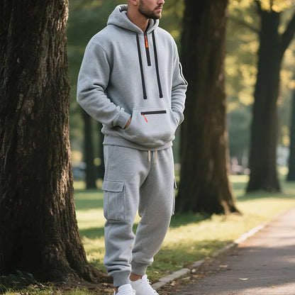 Pullover Hoodie Set Reißverschluss Multi-Pocket Pullover Herren Sport Casual Top Zweiteiliges Set