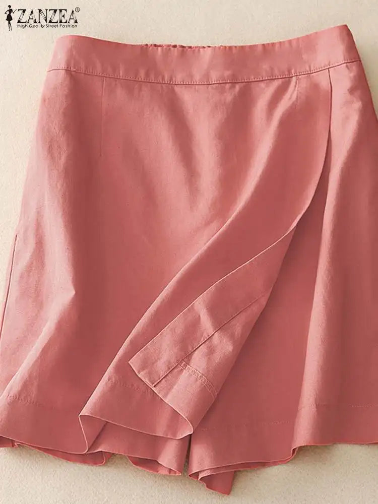 ZANZEA Women Summer Sports Shorts Korean Fashion Culottes 2025 Solid Casual Culotte Pant Elastic High Waist Shorts Streetwear.