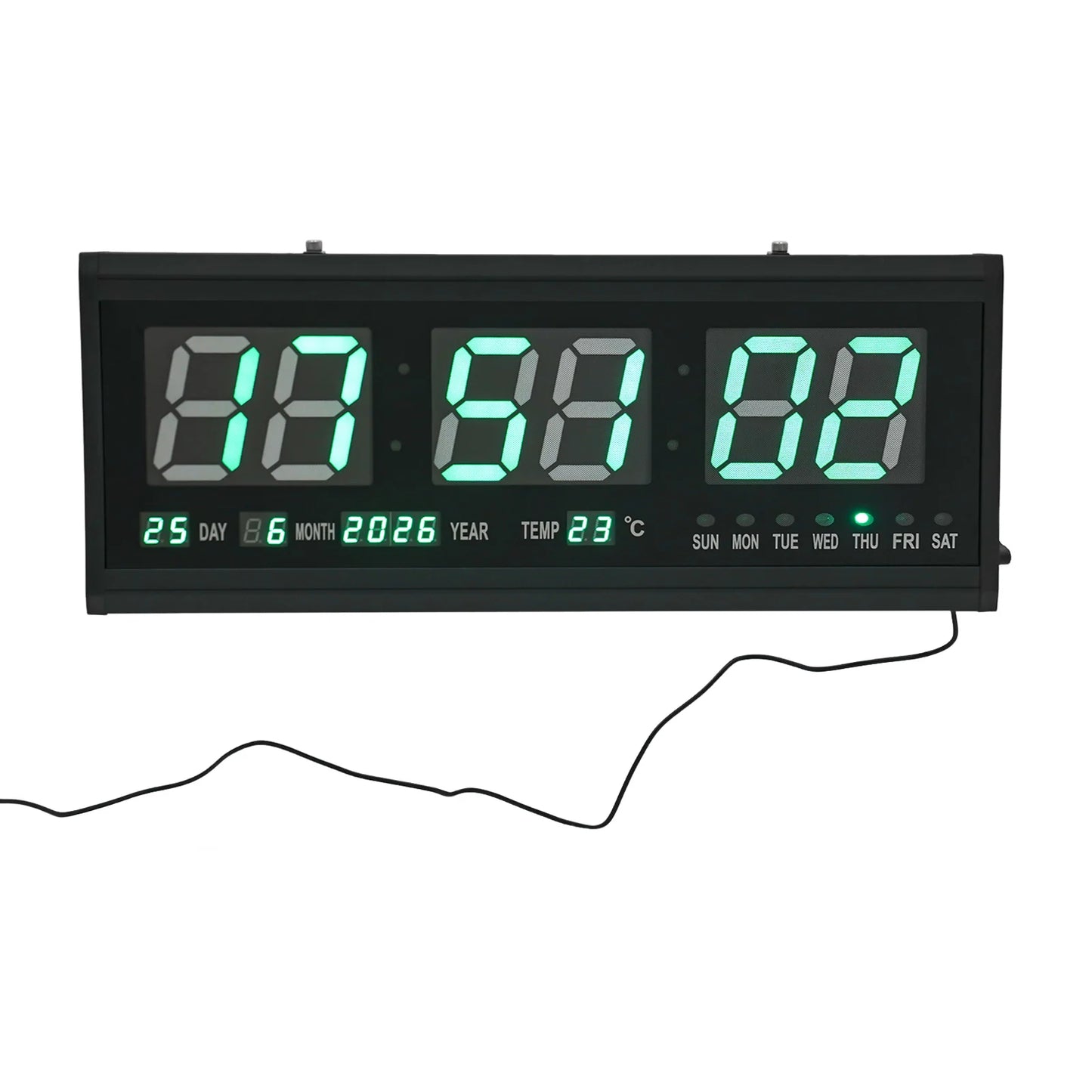 220 V große LED-Digital-Wanduhr, Zeit, Temperatur, Datum, Woche, Anzeige, automatischer Dimmer, leuchtende, leise Tischuhr, Wanduhr, 48 x 19 cm