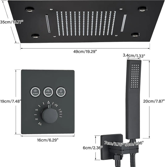 Thermostatic Mixers Bathroom Shower Faucet Set Led Rain Waterfall Bathtub Shower System Remote Control Colors Ceiling Mounted