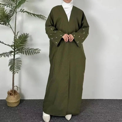 Lose Kaftan muslimischen Abayas Frauen islamische Kleidung Mond Stickerei offene Front Abaya Langarm Maxi Länge Kleid Frauen Jilbabs.