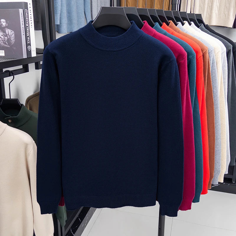 Half Turtleneck Knitwear Sweater New Autumn/Winter Mock Neck Sweatshirts Solid Color Pullovers Man Brand Casual Mens Clothing