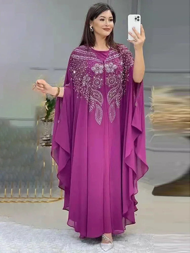 Abayas Für Frauen Dubai Luxus 2024 Chiffon Boubou Muslimischen Mode Kleid Kaftan Marocain Hochzeit Party Anlässe Djellaba Frauen