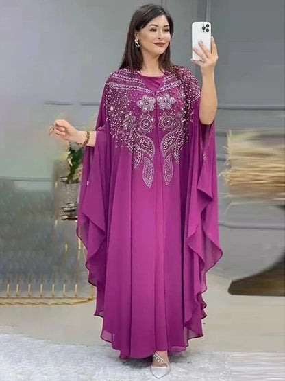 Abayas Für Frauen Dubai Luxus 2024 Chiffon Boubou Muslimischen Mode Kleid Kaftan Marocain Hochzeit Party Anlässe Djellaba Frauen