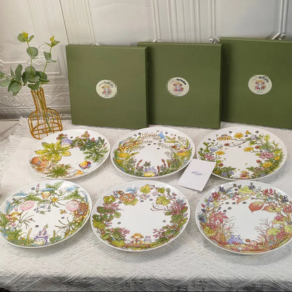 Bone China Dinner Plate Anime Cup and Saucer Set Coffee Mug Cute Cartoon Pattern Ceramic 9.5 Inch Dish Household Tableware Gift.