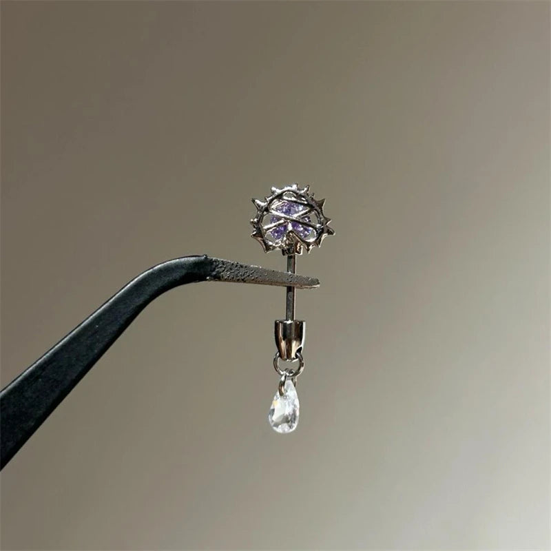 1 PCS Thorn Love Heart Water Droplet Zircon Ear Bone Nail 316L Medical Titanium Steel Earrings for Women Y2K Punk Jewelry