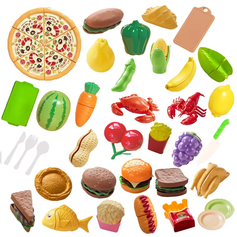 Children's Kitchen Toy Set Simulated Kitchen Cutting Cookware Simulated Fruits Cutting Toys Cooking Accessories for Kids Gift.