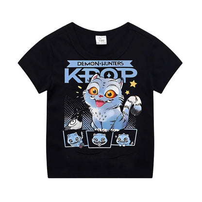 Kpop Demon Hunters Children's Clothing Short Sleeve T-shirt Cute Kpop Demon Hunters Tiger Harajuku Tshirt for Boys Girls.