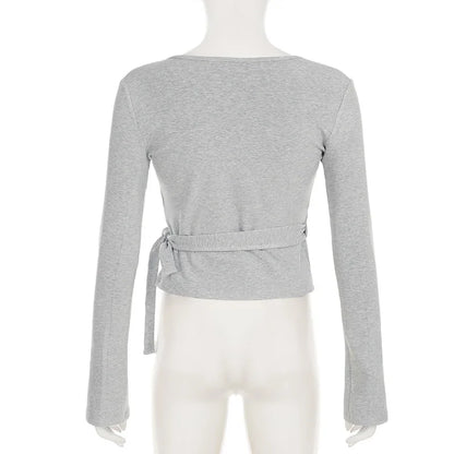 Apprabant Casual Fashion Drawstring High Waist Trousers Set Lace Up Flared Sleeve V Neck Twist Tops Plush Loose Pants Suit.