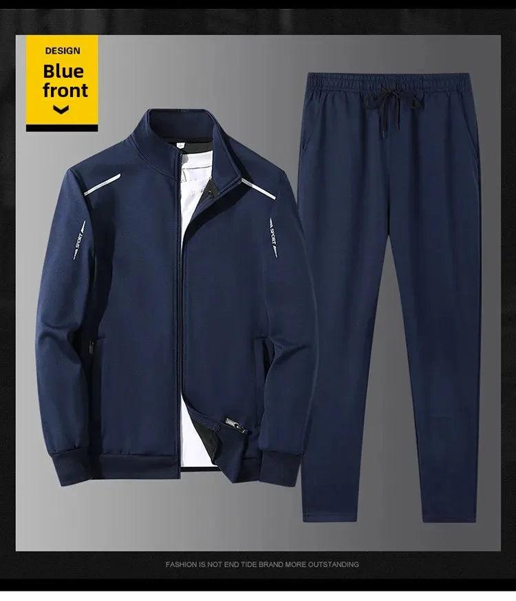 Men's Sportswear Set Spring Autumn Loose Stand Collar Two Pieces Casual Running Outfit Dad Clothes Comfortable Fitness Apparel.