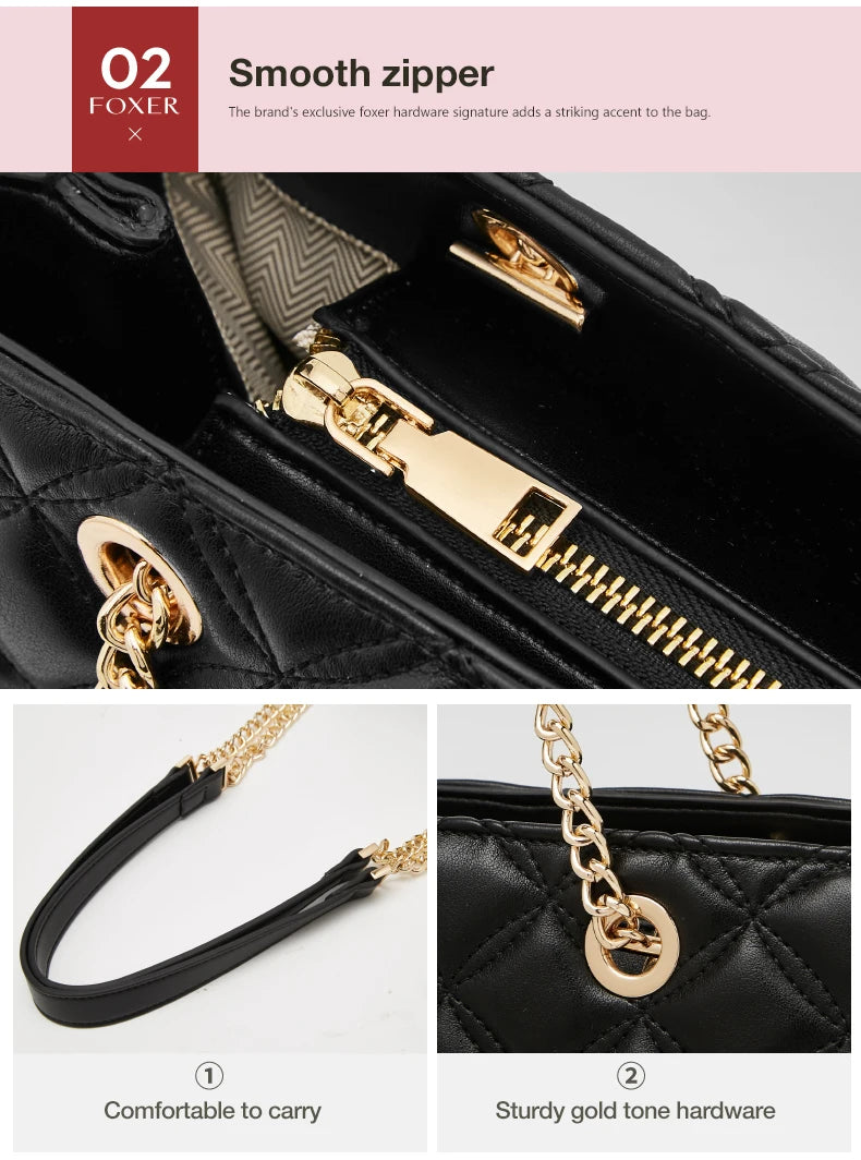 FOXER Women Fashion Quilted Shoulder Bag Female Classic Underarm Bag Vintage Lady Simple Tote Bags Chrismas Gift.