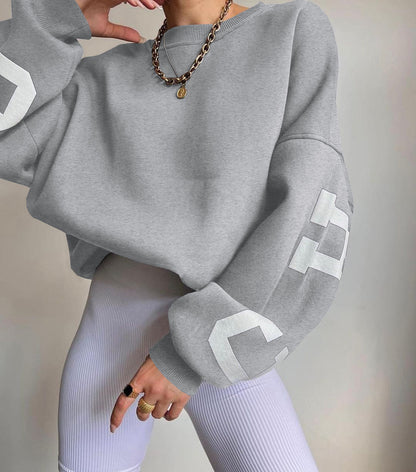 Combhasaki Damen Y2K Grunge Lose Pullover Sweatshirts Brief Drucken Lässige Verdickte Langarm Tops Herbst Hoodie Streetwear