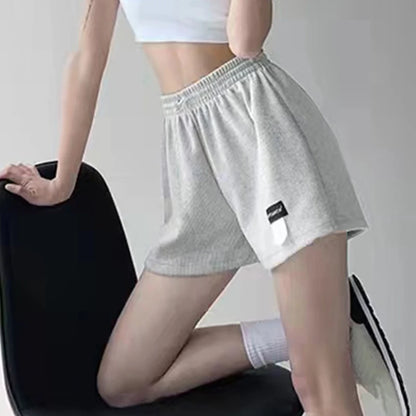 2025 Waffle Women's Shorts High Waist Black Shorts Casual Aesthetic Elastics Hot Pants Loose Summer Women's Clothing Bottoms.