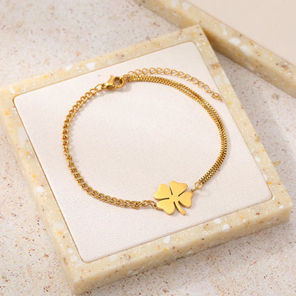 Stainless Steel Bracelets Classic Lucky Clovers Pendant Hip Hop Bracelet For Women Jewelry Non-fading High-quality Everyday Wear.