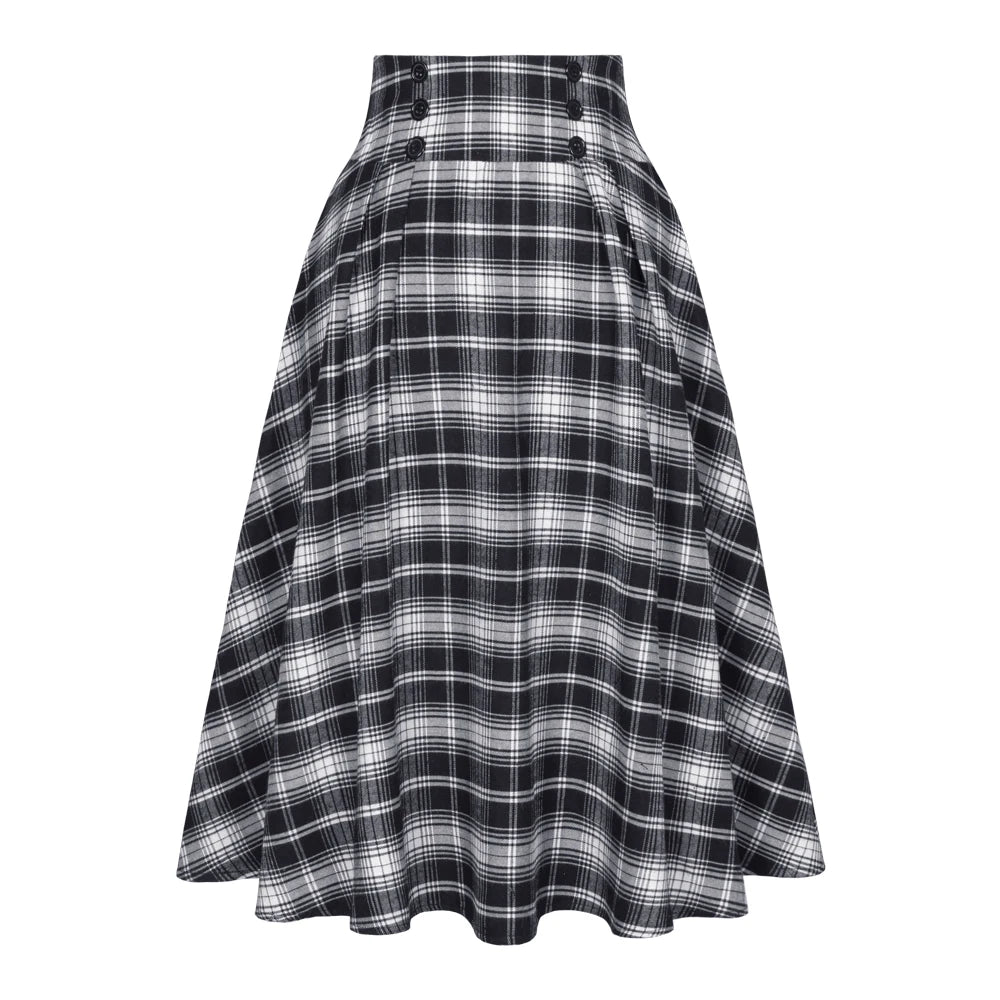 SISHION 2025 Autumn New A Line Swing Buttons Long Midi Vintage Skirt SS0037 Red Green High Waist Plaid Skirts for Women Jupe