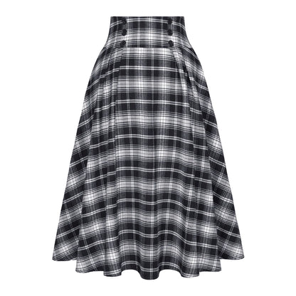 SISHION 2025 Autumn New A Line Swing Buttons Long Midi Vintage Skirt SS0037 Red Green High Waist Plaid Skirts for Women Jupe