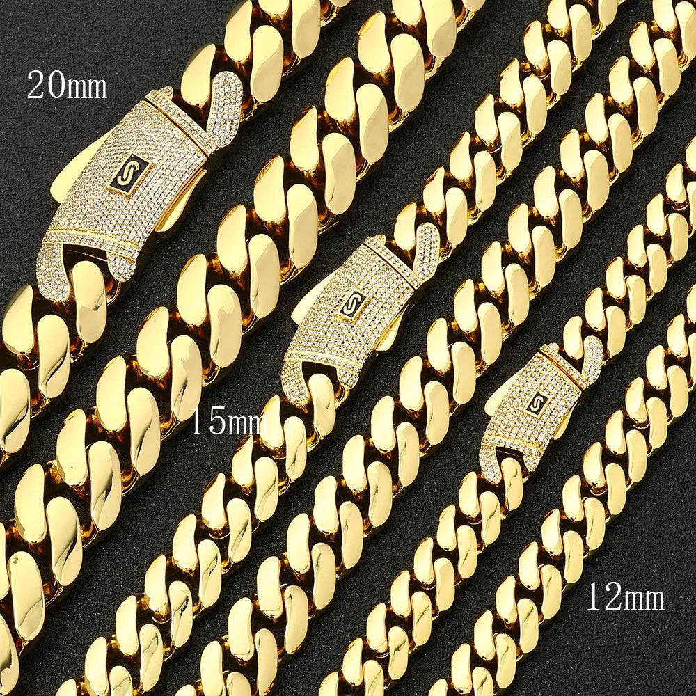 6/8/10/12/15/20mm Monaco Cuban Chain Necklace Hip Hop 14k Gold Plating Cuban Chain Bracelet Hip Hop Jewelry.