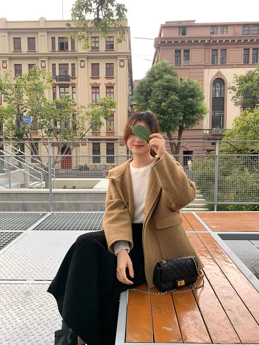 Thick Hepburn Style Woolen Pleated Skirt High Waist Slimming Casual Half Skirt Women Autumn Winter Unique Long Skirt