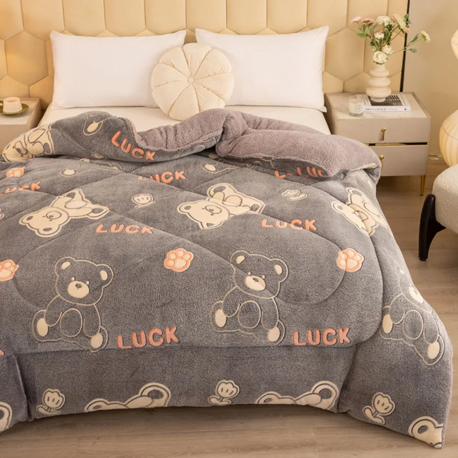 Winter Bedding Thick Quilt Blanket Thickened Warm Flannel Fleece Comforter for Cold Nights Set Bed Duvets Quilts the Blankets.