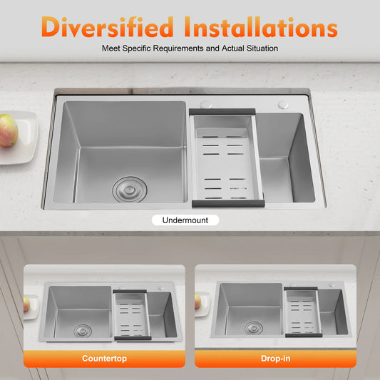 Edelstahl-Doppelschüssel-Küchenspüle für Zuhause, einfache Wäsche und Mehrzweckspüle mit zwei Installationsmethoden für den Garten