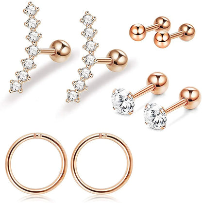 Cyrstal Tragus Stud Earrings Set Cluster Helix Piercing Stud Bulk Cartilage Huggie Earring Hoops Ear Lobe Hoops Circle Jewelry.