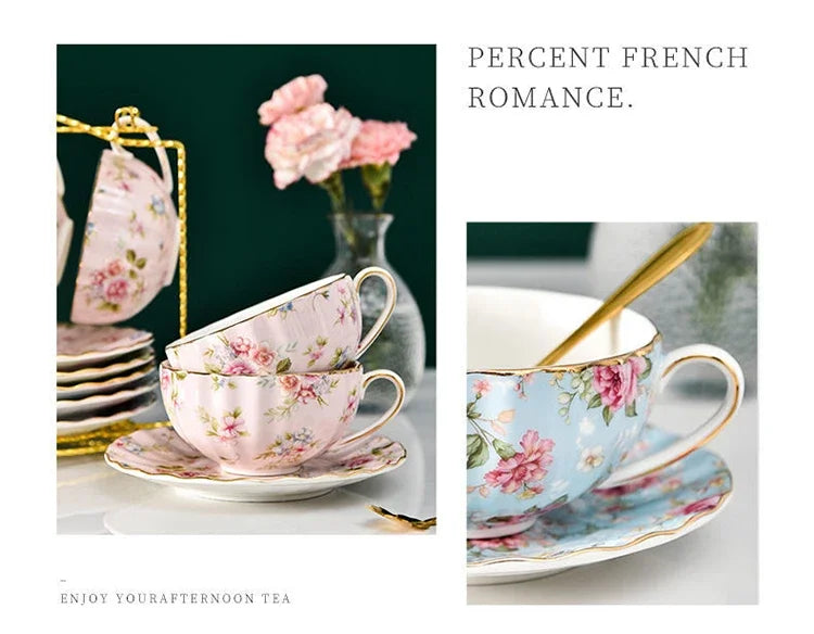 Tea Set Ceramic Coffee Cup Suit British Style High-Grade Bone China Golden edge Tea Cup And Saucer With A Spoon.