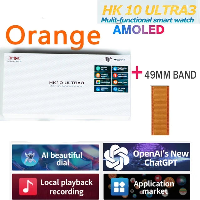 2025 New 49mm HK10 ULTRA 3 Smartwatch HD AMOLED 4G ROM Bluetooth Call Network Chat Robot Clock NFC Compass Smart Watch Men Women.