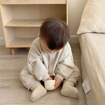 Newborn Baby Boy Waffle Jumpsuit Spring Autumn Girl Solid Bodysuits for Infants Cotton Casual Kids Clothes Boys Costumes.