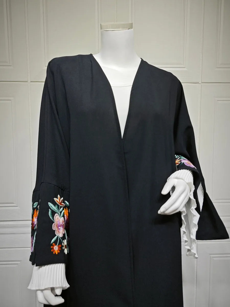 Women Muslim Arabic Abaya Luxury Embroidery floral Kimono Cardigan Long Dress Kaftan Modest Robe Femme Islam Clothing Kebaya.