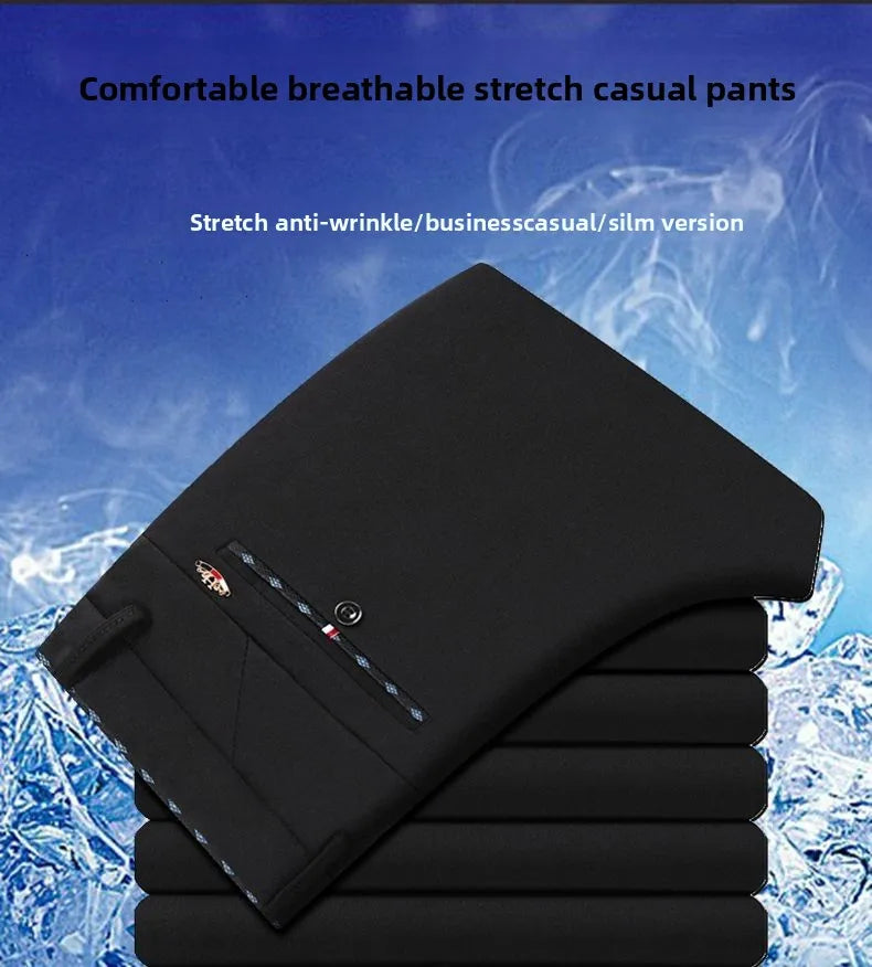 Men's Travel Dress Pants Stretch, No Iron Required Business Trousers, British Classic Slim Fit Lightweight Office Work Pants.