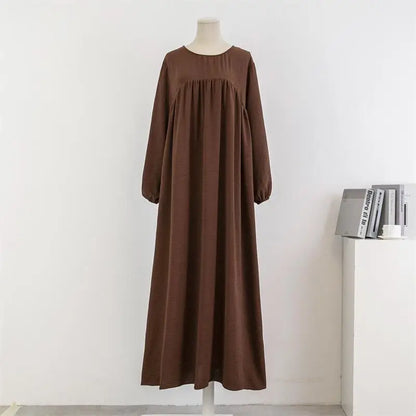 Women Loose Maxi Dresses Muslim Dress Spring Autumn Female Full Sleeve Casual Solid Pockets Robe Long Dresses Mujer Vestidoes.