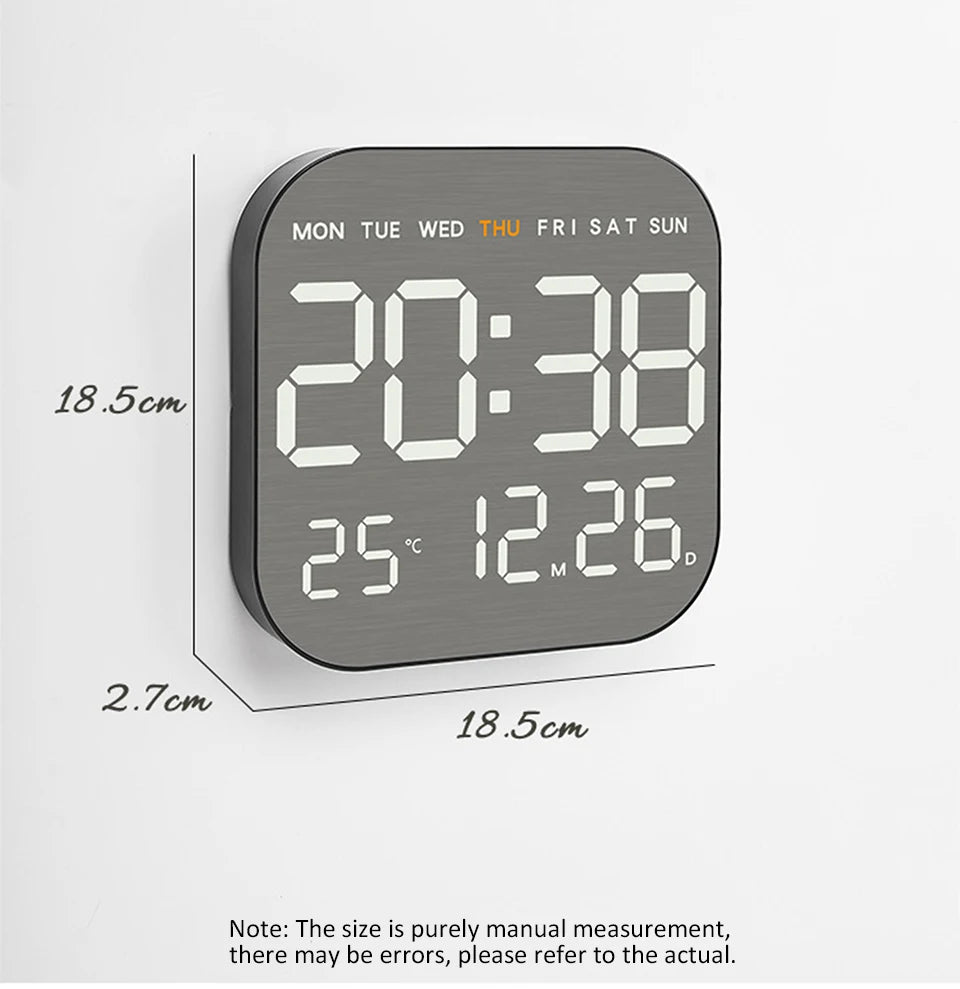 Wanduhr mit Spiegel-Bürsten-Finish, Premium-Gefühl, geräuschlos, Wanduhr, Tischwecker, Temperaturanzeige, Schlafzimmer, Büro, Wohnzimmer, Dekoration