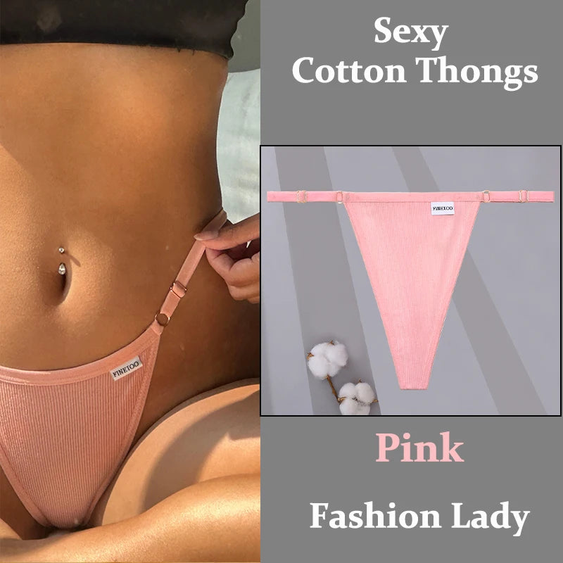 Fashion Sexy Women Cotton Panties  Adjustable Waist Belt Solid Color Thongs Low RiseG-String Lady Breathable Soft Lingerie S-XL.