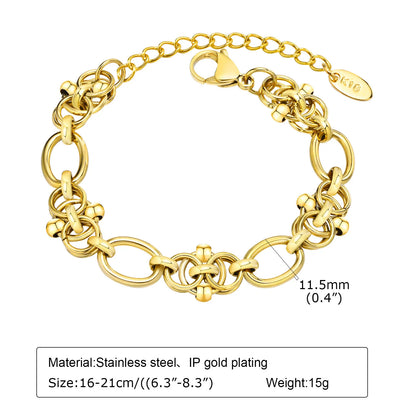 Chunky Stainless Steel Link Chain Bracelet For Woman, Gold Plated Layering Bracelets Wristband Waterproof Jewelry.