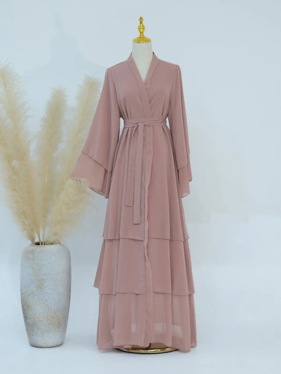 Eid Muslim Abaya for Women Chiffon 3 Layers Cake Party Cardigan Robe Jalabiya Dresses Ramadan Morocco Abayas Kaftan Vestidos