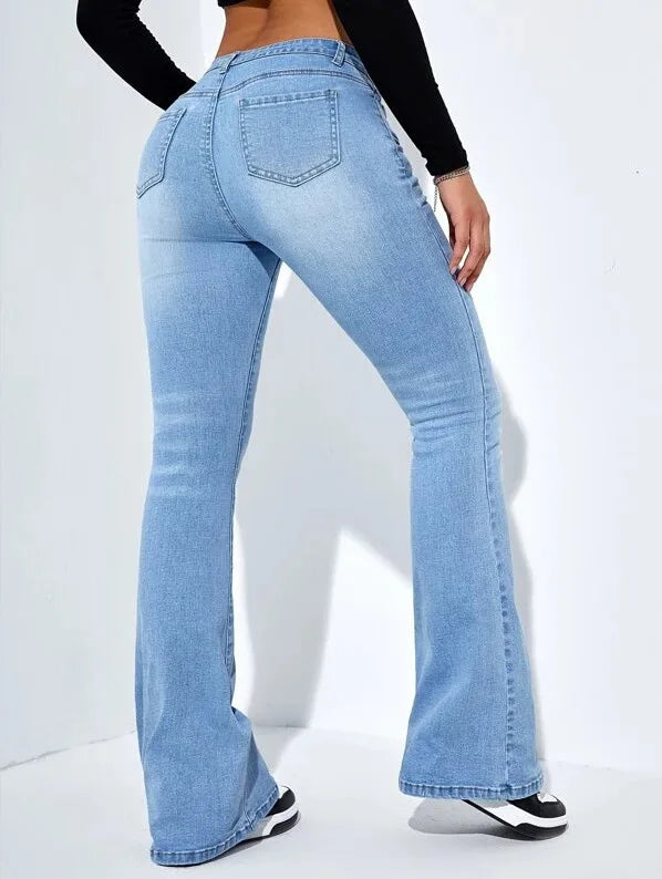 Jeans Women Denim Pants Long Pant Sheath Slim Fit Sexy Solid Mid Waist Button Pocket Trousers Straight Hip Wrap Casual.