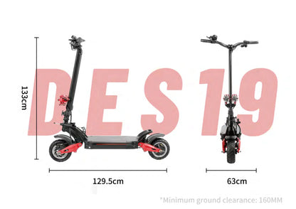 DECE DES20 Adult Electric Scooter 1200W*2 Motor E-Scooter  52V18AH Battery 10 Inch Tire City Escooter.