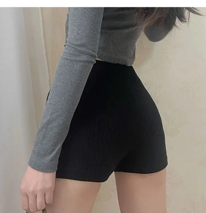 Knitting Seamless Leggings Women Fitness Shorts Ribbed Elastic Butt Liftting Yoga Shorts High Waist Slim Fashion Solid Tights.