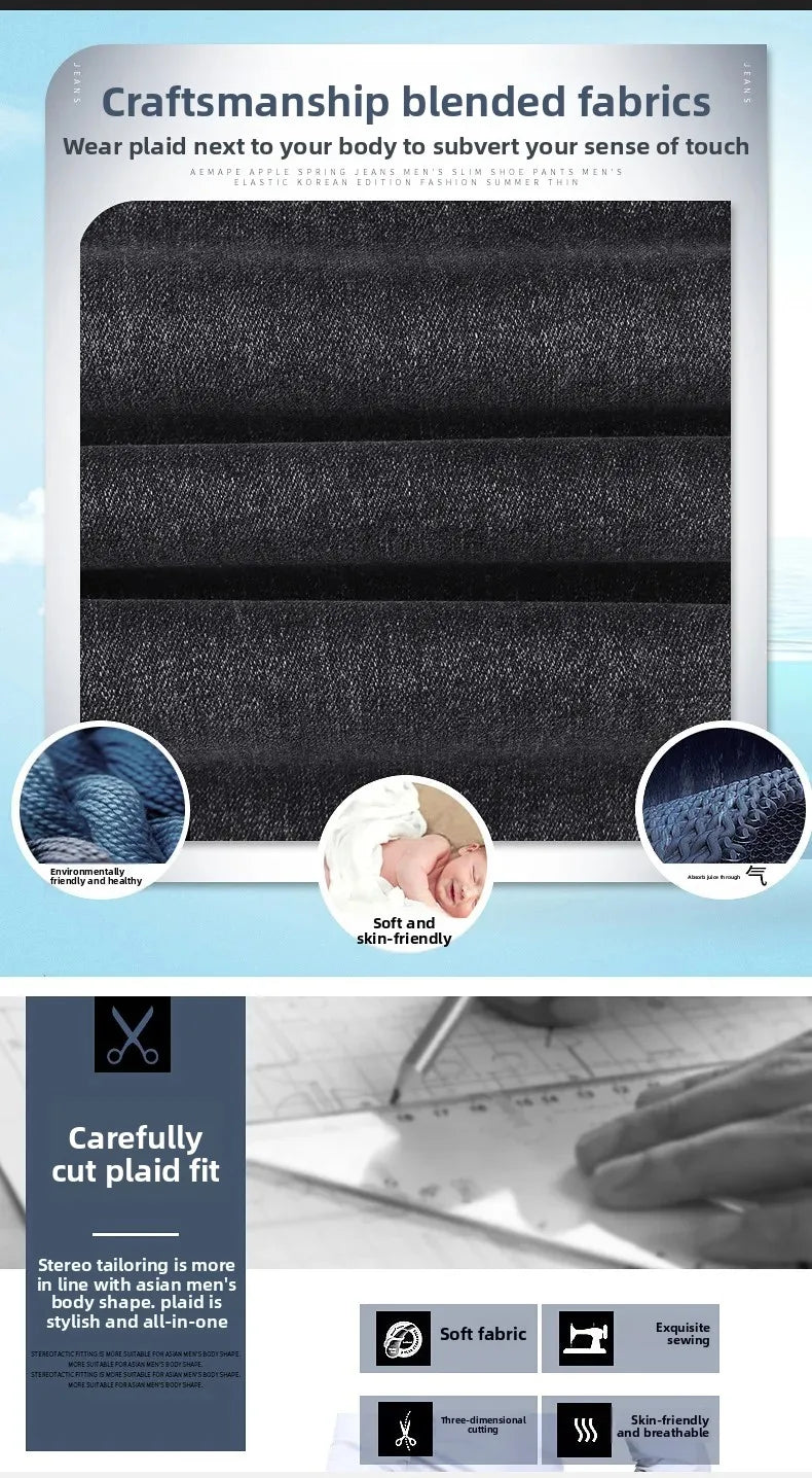 Slim Fit Casual Men's Jeans Youth Straight Leg Regular Business Elastic Long Trousers Autumn New Arrival from Mainland China.