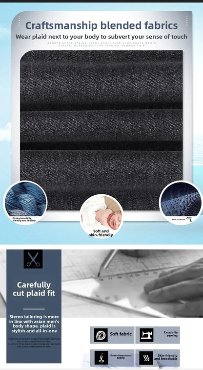 Slim Fit Casual Men's Jeans Youth Straight Leg Regular Business Elastic Long Trousers Autumn New Arrival from Mainland China.