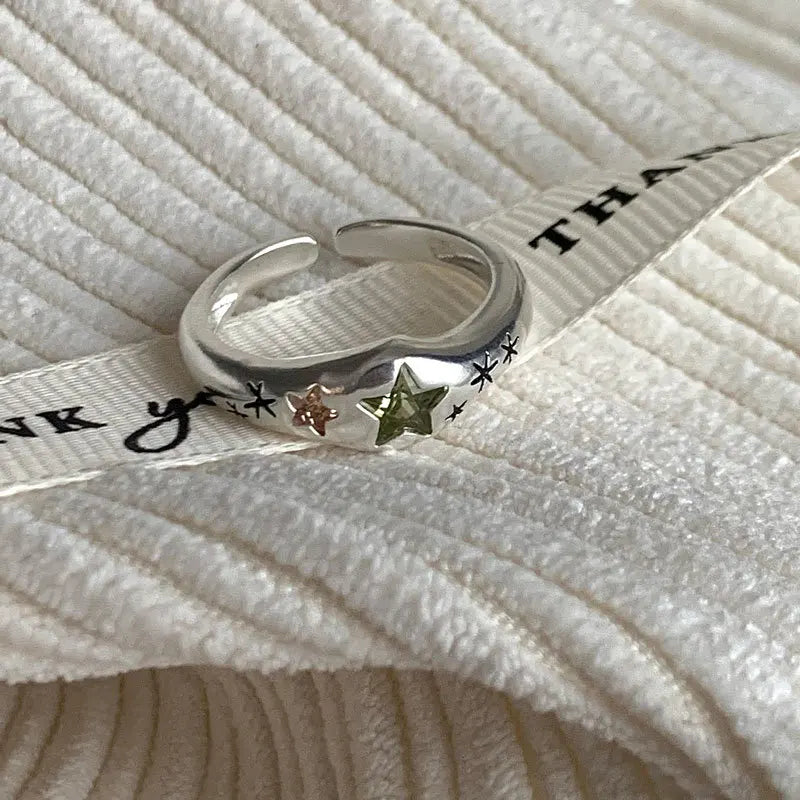 925 Sterling Silver Simple Colorful Heart Stone RingsFor Women Geometric Fashion Smiple Open Handmade Allergy Party Jewelry Gift.