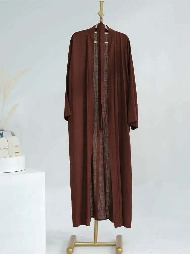 Eid Summer Cotton Linen Kimono Coat Dubai Open Abaya 2024 Muslim for Women Set Retro Kaftan Modest Dresses Islam Clothing Kebaya
